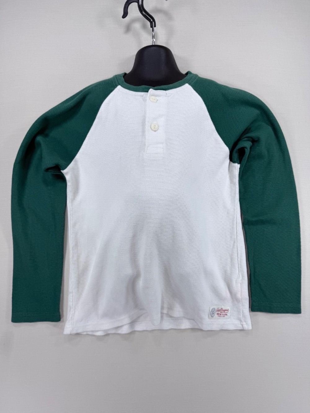 Gap Kids L (10) Waffle Knit Raglan Henley Baseball Shirt White Green